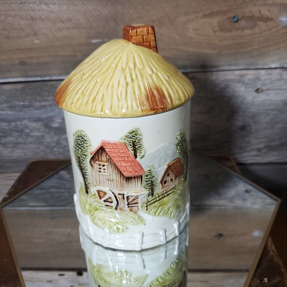 Marks Rosenfeld Vintage Kitchen Canister - Grain Mill Scene - 7" x 4 1/4" - Picture 1 of 7